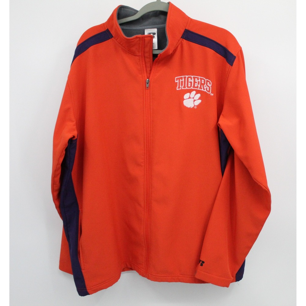 Russell Athletic Clemson Tigers Mens Large Orange‎ Full Zip Softshell Jacket L